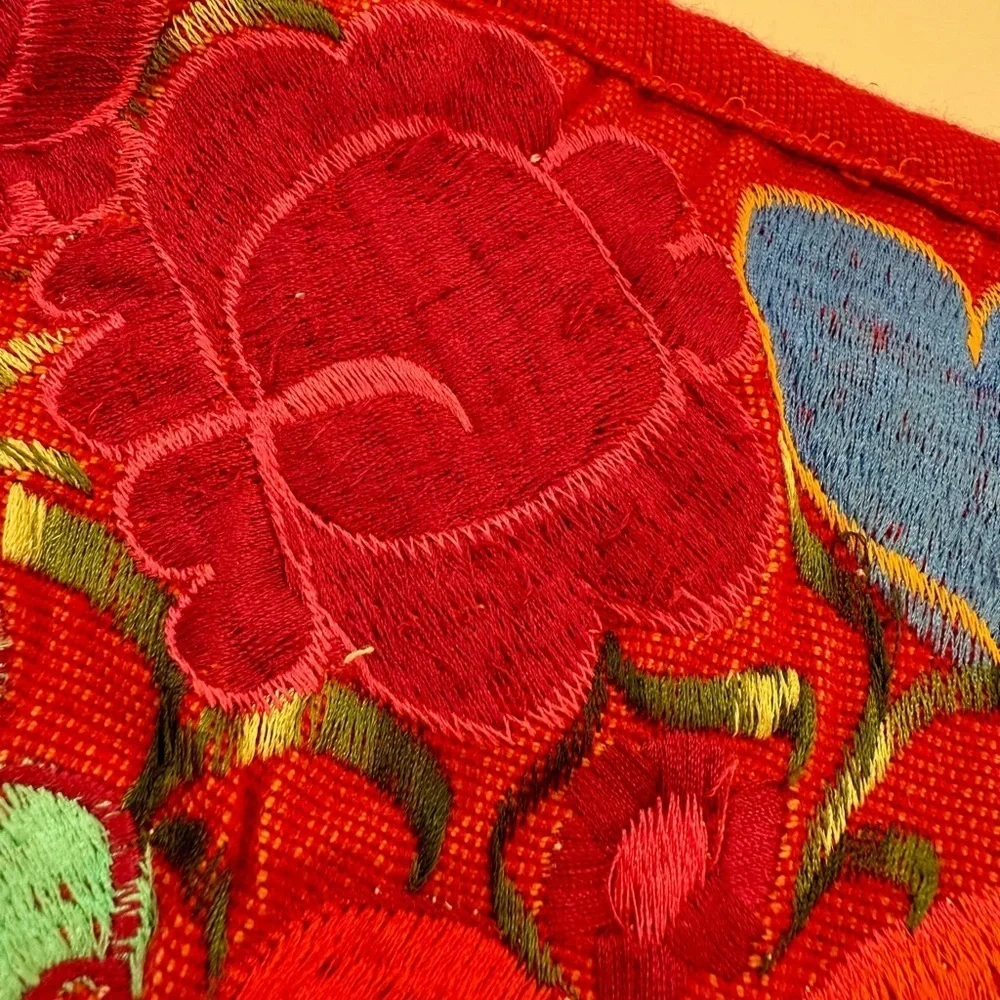 Mexican floral embroidered pillow cover